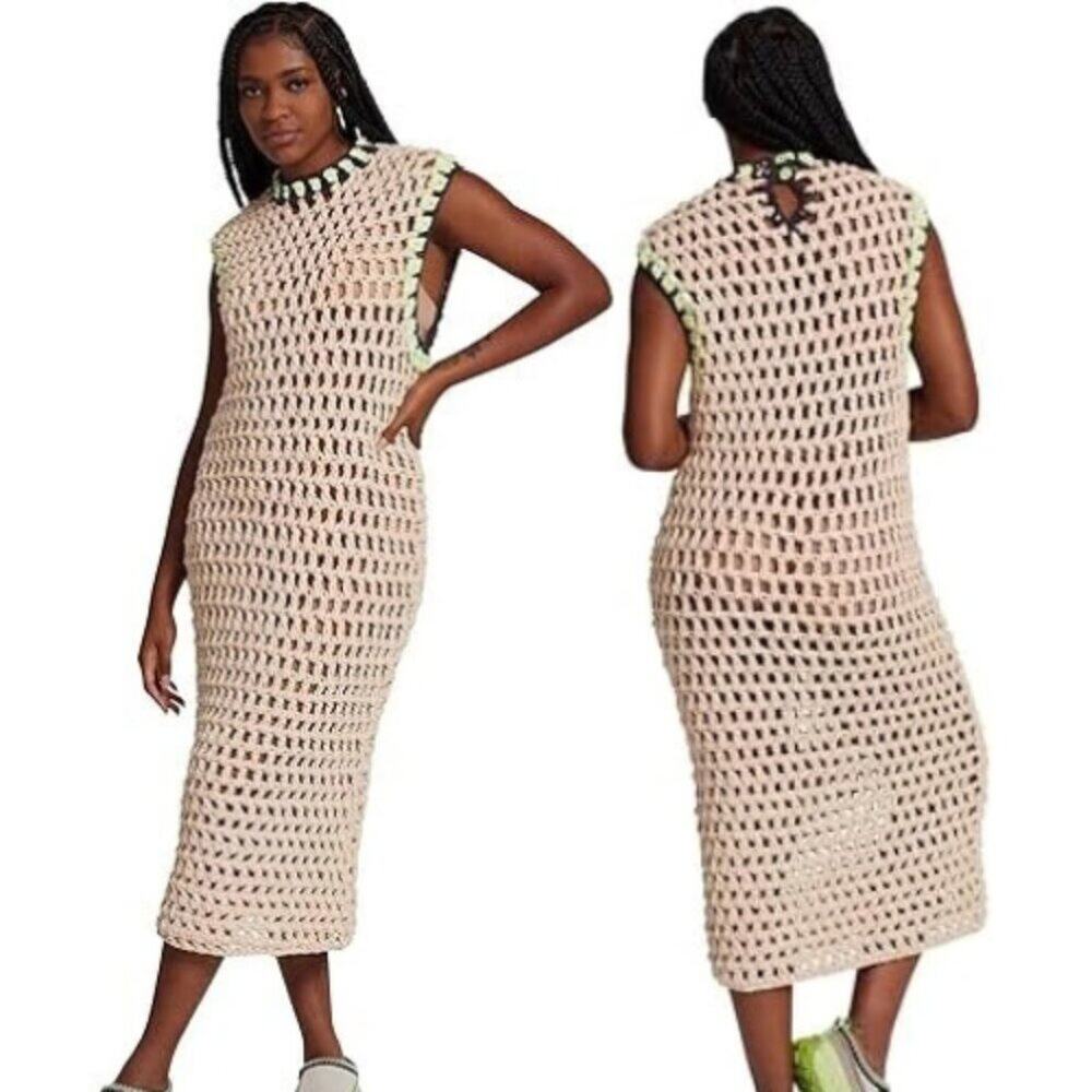 NWT UGG Women's Angelita Crochet Maxi Dress in Chat Tan Size XXS/XS